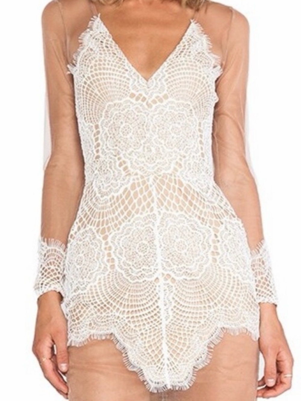 For love and lemons Antigua Mini Dress in White size small sheer